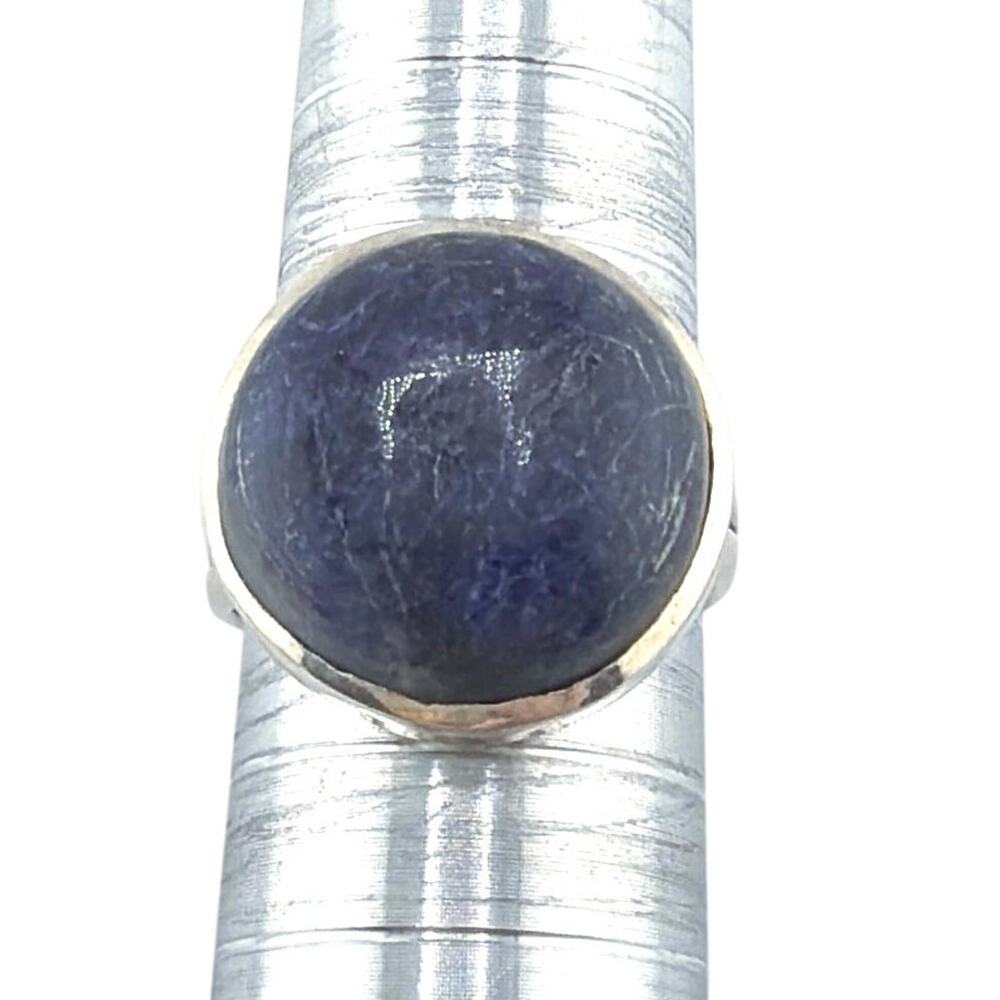 Round Sodalite Cabochon Sterling Silver Ring Artisan Statement Jewelry 7